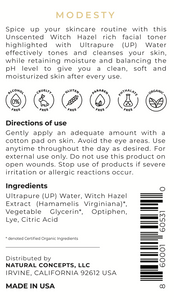 THE CONCEPT No.2 Modesty Unscented UltraPure Water Toner Label